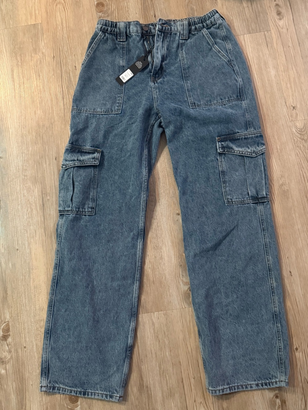 Fashion Nova Women’s Dark Blue Cargo Jeans - Relaxed Fit
